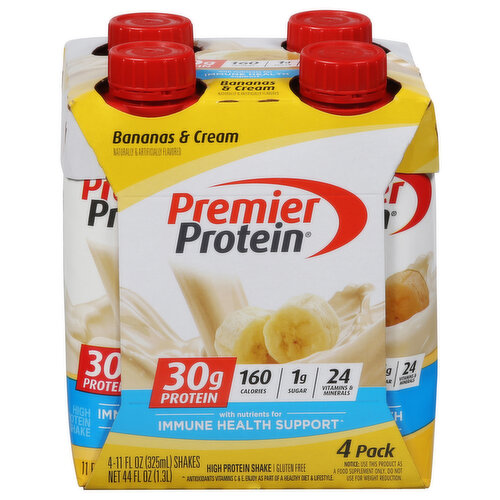 Premier Protein High Protein Shake, Bananas & Cream, 4 Pack