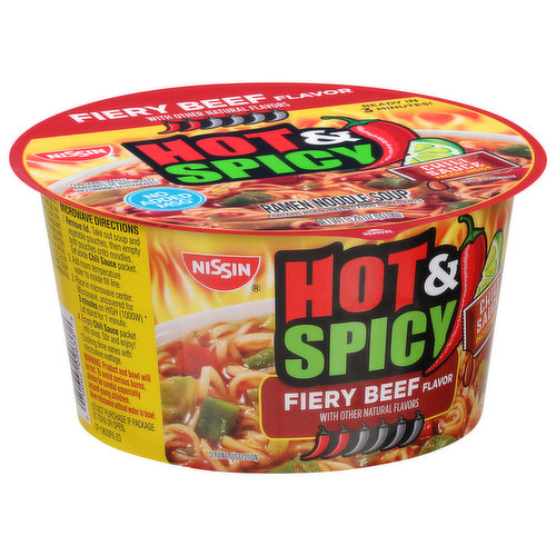 Nissin Ramen Noodle Soup, Hot & Spicy with Shrimp - 3.27 oz