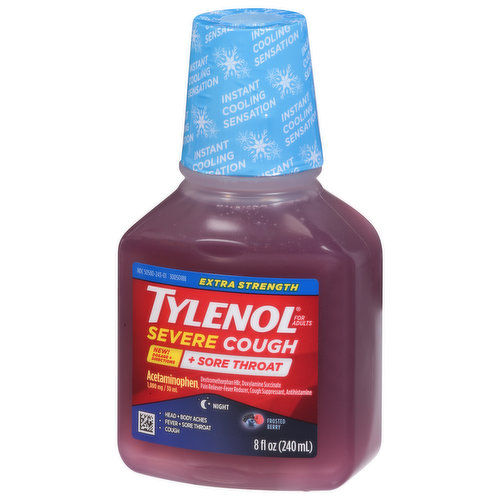 Tylenol Severe Cough + Sore Throat, Extra Strength, Frosted Berry, Night,  For Adults - Brookshire's