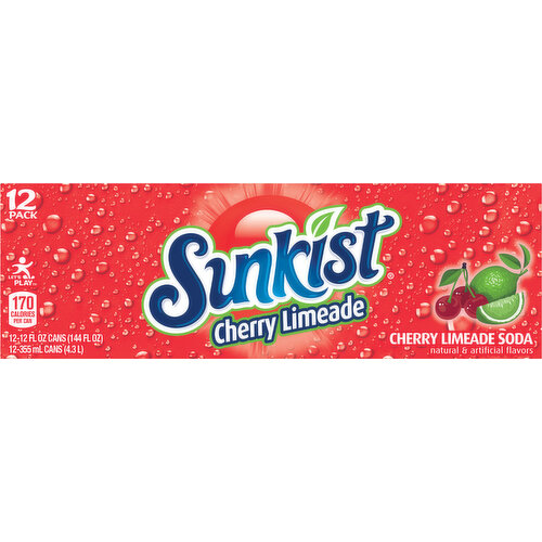 Sunkist Soda, Cherry Limeade, 12 Pack