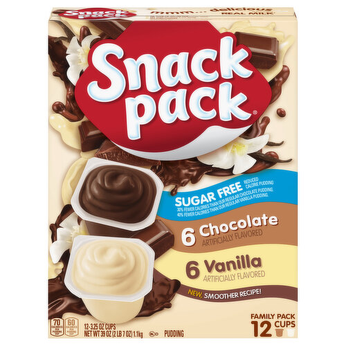 Snack Pack Pudding, Sugar Free, 12 Family Pack Cups