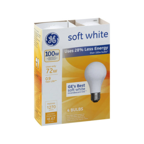 Ge Incandescent, Soft White Light Bulbs, 72 Watts