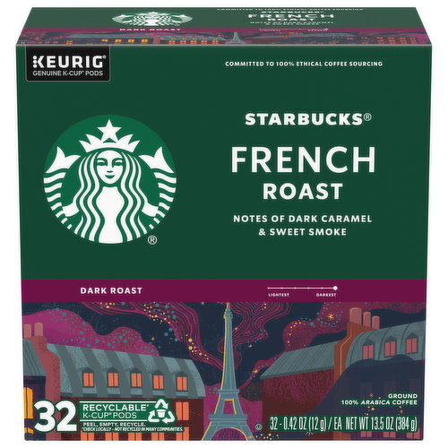 Starbucks Coffee, Ground, 100% Arabica, Dark Roast, French Roast, K-Cup Pods