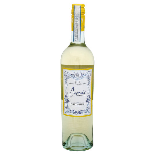 We traveled to Northern Italy in the foothills of the Italian Alps because of its unique quality to produce lush, flavorful Pinot Grigio. Our Pinot Grigio is full, with the flavors of ripe pears, a creamy mid-palate and a long lingering finish. It's reminiscent of a pear cupcake with white chocolate. Enjoy with bay scallops in a cream sauce, linguine alfredo, or simply as an aperitif. Cupcake: treat today. - Jessica Tomei, Winemaker. www.CupcakeVineyards.com. Alc. 12.5% by vol. Product of Italy.
