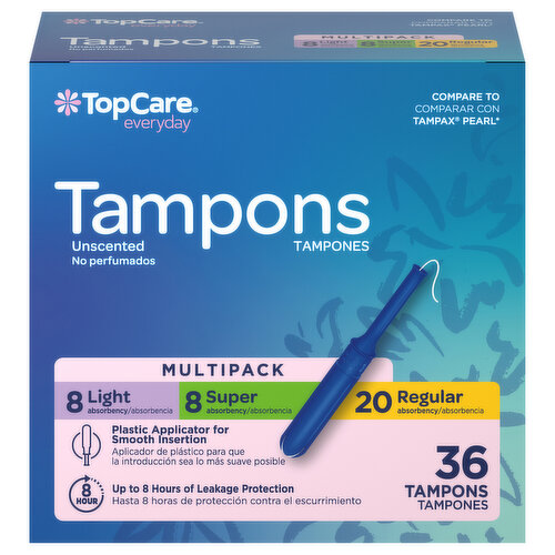 TopCare Tampons, Plastic Applicator, Light/Super/Regular, Unscented, Multipack