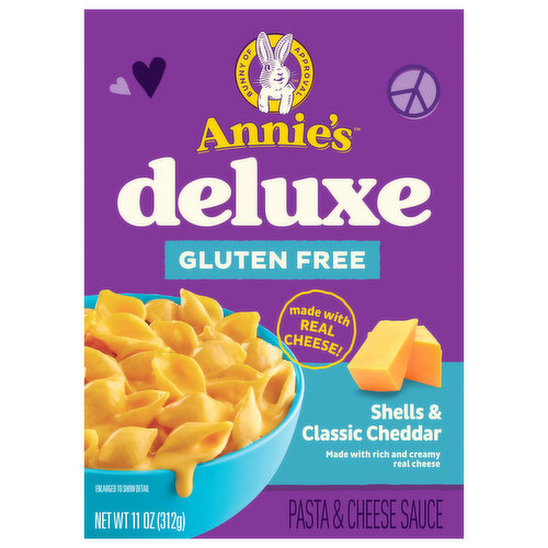 Annie's Pasta & Cheese Sauce, Gluten Free, Shells & Classic Cheddar, Deluxe
