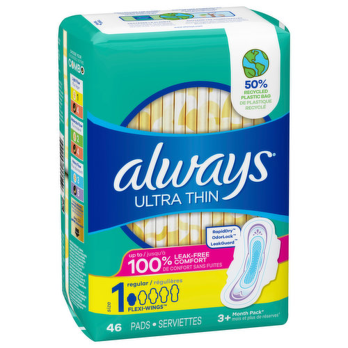 Always Pads, Ultra Thin, Flexi-Wings, Extra-Heavy Overnight, Size