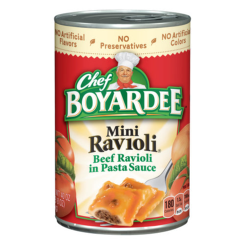 No artificial colors. Quality ingredients since 1924. In 1924, Chef Hector Boiardi’s (Boyardee) restaurant was popular he began bottling his signature sauce in jars for his customers to take home. Today, Chef Boyardee maintains its quality by using ingredients such as vine ripened California tomatoes and wholesome pasta.
