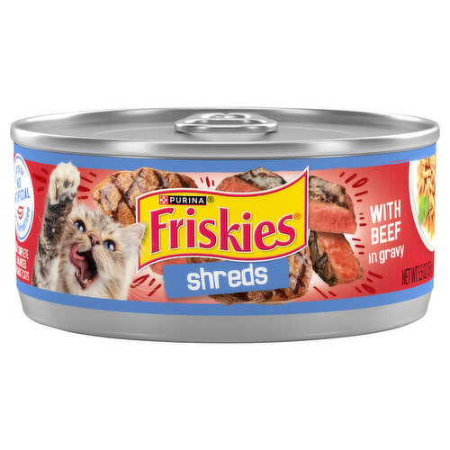 Friskies Cat Food, with Beef in Gravy, Shreds, Adult