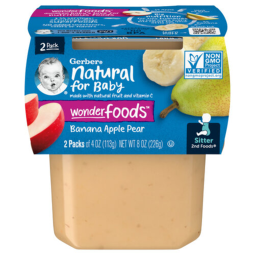 Gerber Banana Apple Pear, Wonderfoods, Sitter 2nd Foods, 2 Pack