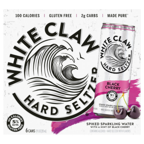 White Claw Hard Seltzer, Black Cherry, Spiked, 6 Pack