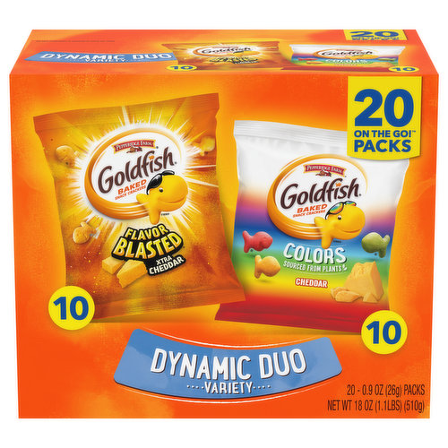 Goldfish Baked Snack Crackers, Dynamic Duo, Variety, 20 Pack