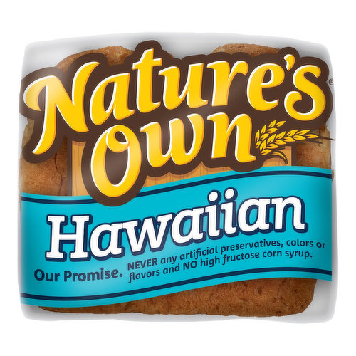 If you crave a sweet taste of the tropics, you will love Nature's Own® Hawaiian. With tropical goodness packed into a signature Nature's Own bread loaf, this Hawaiian bread provides a twist on your standard sliced bread.  Each slice of this soft sandwich bread contains no artificial preservatives, colors or flavors; no high fructose corn syrup; and no cholesterol. Plus, with 0 grams of trans fat per serving, Nature's Own Hawaiian is a low-fat food and the perfect sliced bread option for sandwich and toast recipes. Quickly put together a school lunch or plan an impromptu picnic, or you can pair this tropically sweet bread with your favorite deli meats or classic peanut butter and jelly. Pile on the goodness and bring everyone together with Nature's Own breads, buns and rolls.

At Nature's Own, we believe that anything worth doing is worth doing right. It's a standard applied to each and every product that makes its way out of Nature's Own bakeries. Choose from a variety of bread flavors and styles to fit whatever sandwich you have in mind. As America's #1 selling loaf bread brand*, Nature's Own maintains the freshness and softness that makes it a family favorite bread with no artificial preservatives, colors or flavors, and no high fructose corn syrup. Goodness is in our nature.

*Source: IRI Syndicated Data for the total U.S. latest 52 weeks ending 02.20.2022