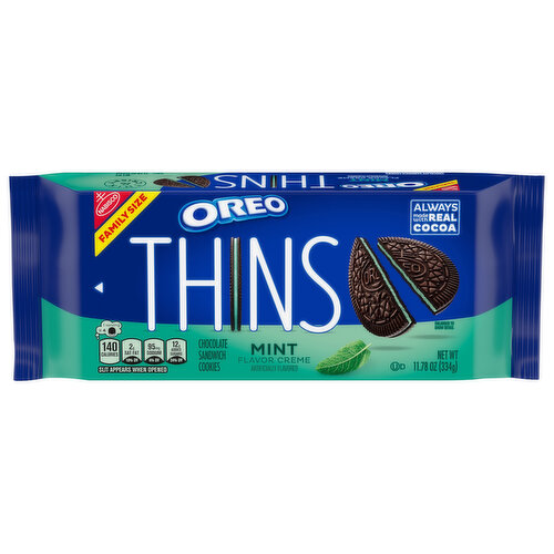 OREO Thins Mint Creme Chocolate Sandwich Cookies, Family Size, 11.78 oz