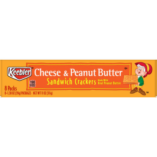 Keebler Sandwich Crackers, Cheese & Peanut Butter, 8 Packs