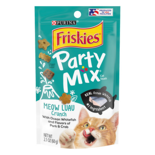 Friskies Made in USA Facilities Cat Treats, Party Mix Meow Luau Crunch