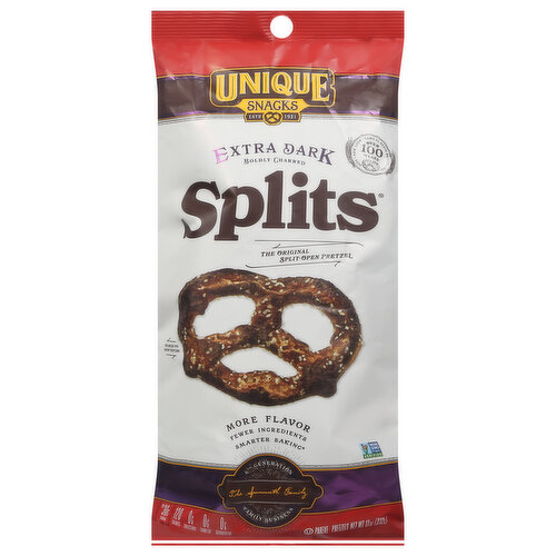 Unique Snacks Pretzels, Extra Dark, Splits