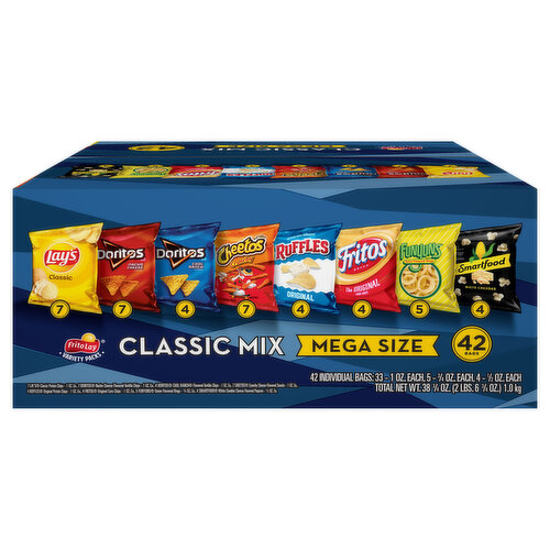 Frito Lay Snacks, Classic Mix, Mega Size, Variety Packs