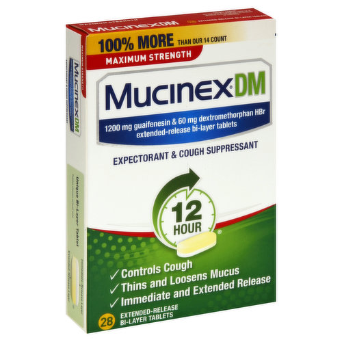 Mucinex Expectorant & Cough Suppressant, 12 Hour, Maximum Strength, Extended-Release Bi-Layer Tablets