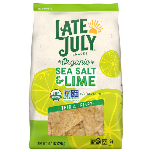 Late July Tortilla Chips, Organic, Sea Salt & Lime, Thin & Crispy