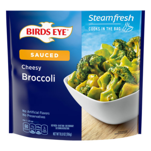 No artificial flavors. Per 1-1/2 Cup: 60 calories; 1.5 g sat fat (8% DV); 370 mg sodium (16% DV); 2 g total sugars. Steamfresh - Cooks in the bag!  www.birdseye.com. how2recycle.info. Questions or comments, visit us at www.birdseye.com or call Mon-Fri, 1-888-327-9060 (except national holidays). Please have entire package available when you call so we may gather information off the label. how2recycle.info.