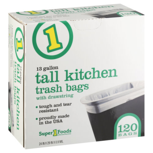 Super 1 Foods Trash Bags, Tall Kitchen, 13 Gallon - Super 1 Foods