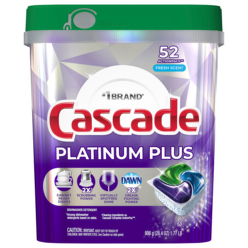 Cascade Dishwasher Detergent, Fresh Scent, Action Pacs, Pods