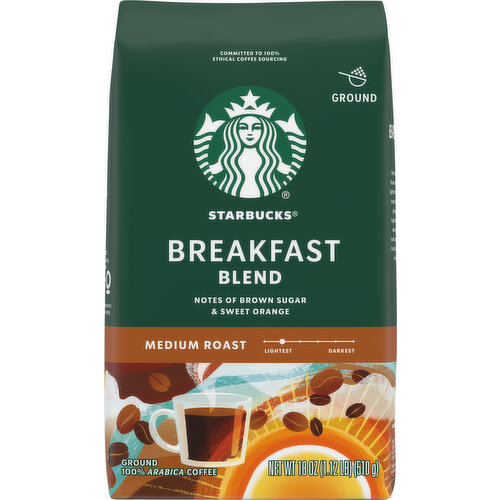 Starbucks Coffee, 100% Arabica, Ground, Medium Roast, Breakfast Blend