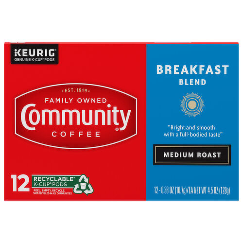 Community Coffee Coffee, Medium Roast, Breakfast Blend, K-Cup Pods