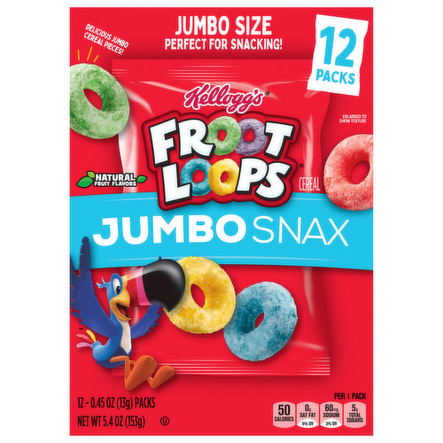 Froot Loops Cereal, Jumbo Snax, Jumbo Size, 12 Packs