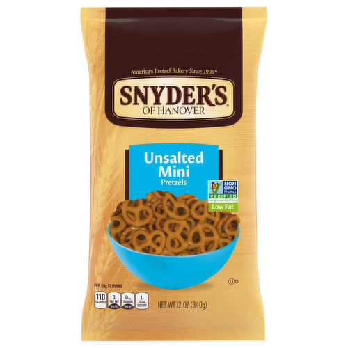Snyder's of Hanover Pretzels, Low Fat, Unsalted, Mini