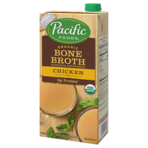 Pacific Foods Organic Unsalted Chicken Bone Broth, 32 oz Carton