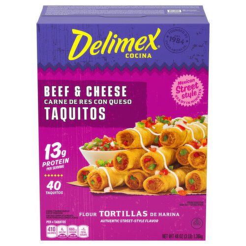 Delimex Taquitos, Beef & Cheese, Flour Tortillas