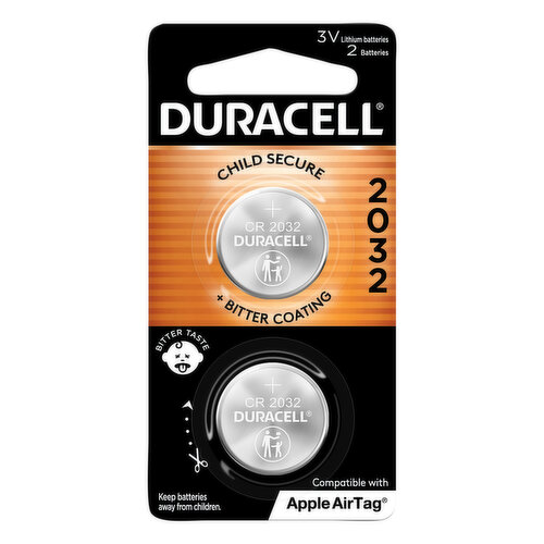 Duracell Batteries, Lithium, 2032, 3V, 2 Pack