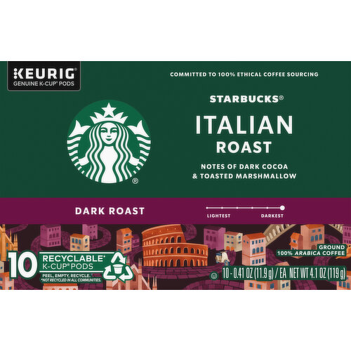 Starbucks Coffee, Ground, Dark Roast, Italian Roast, K-Cup Pods