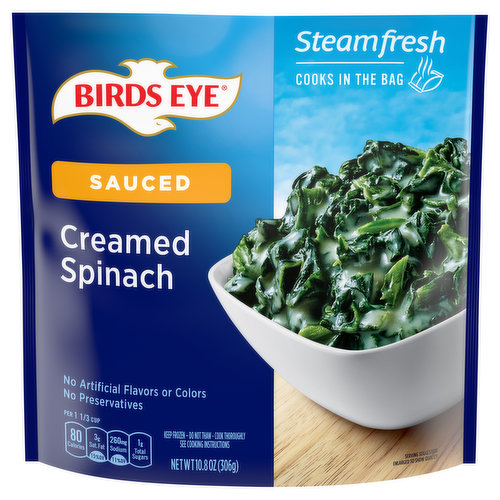 No artificial flavors or colors. Per 1-1/3 Cup: 80 calories; 3 g sat fat (15% DV); 260 mg sodium (11% DV); 1 g total sugars. Cooks in the bag. No preservatives. www.birdseye.com. how2recycle.info. SmartLabel: Scan or call 1-888-327-9060 for more food information. Questions or comments, visit us at www.birdseye.com or call Mon.-Fri., 1-888-327-9060 (except national holidays). Please have entire package available when you call so we may gather information off the label.