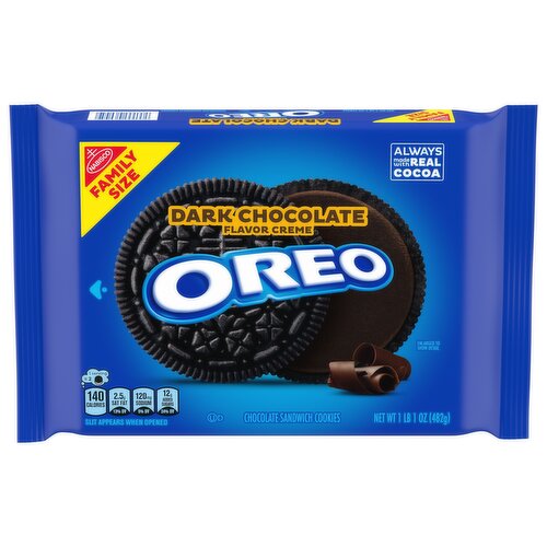 OREO Dark Chocolate Creme Chocolate Sandwich Cookies, Family Size, 17 oz