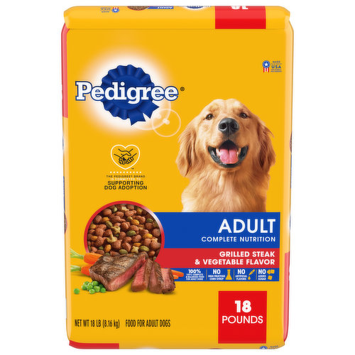 Calorie Content (Calculated): 3406 kcal ME/kg, 314 kcal ME/cup. Pedigree Adult Complete Nutrition Grilled Steak & Vegetable flavor is formulated to meet the nutritional levels established by the AAFCO Dog Food Nutrient Profiles for maintenance.