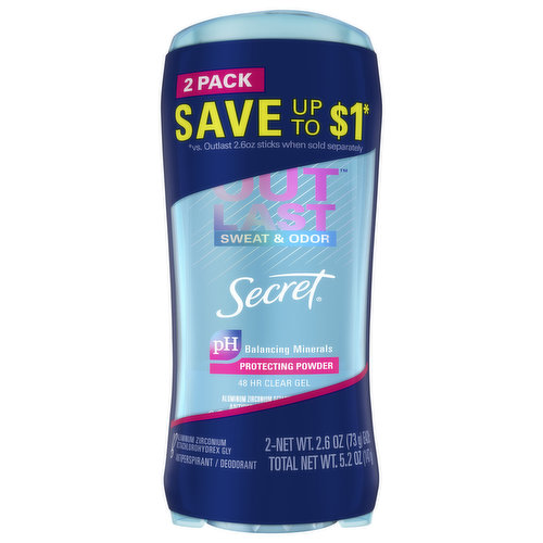 Secret Antiperspirant, Protecting Powder, Clear Gel, 2 Pack