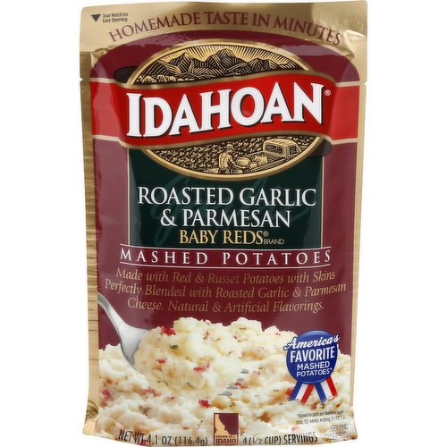 IDAHO SPUDS Mashed Potatoes, Roasted Garlic & Parmesan, Baby Reds