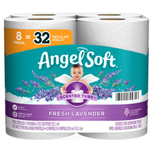 Angel Soft Bathroom Tissue, Scented Tube, Fresh Lavender Scent, Mega Rolls, 2-Ply