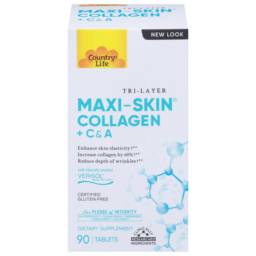 Country Life Maxi-Skin Collagen + C & A, Tri-Layer, Tablets