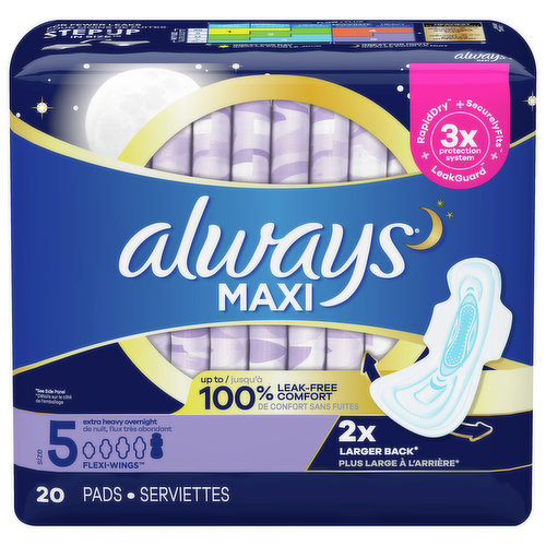 Always Pads, Ultra Thin, Flexi-Wings, Extra-Heavy Overnight, Size