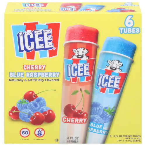 Icee Freeze Tubes, Cherry/Blue Raspberry