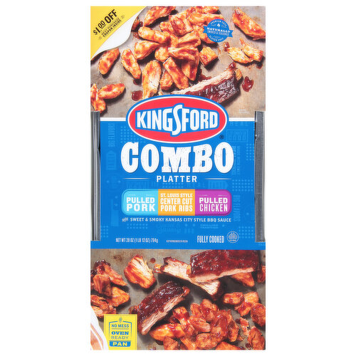 Kingsford Combo Platter, Pulled Pork/St. Louis Style Center Cut Pork Ribs/Pulled Chicken