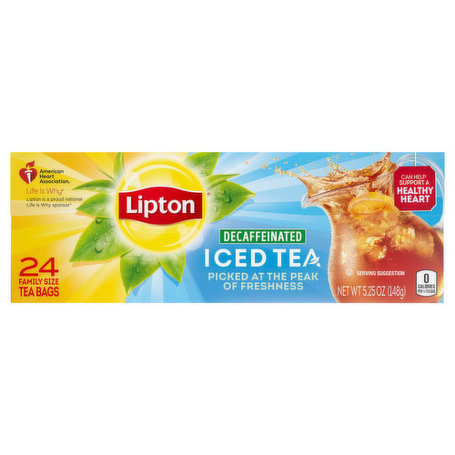 Lipton Iced Tea, Decaffeinated, Family Size, Tea Bags
