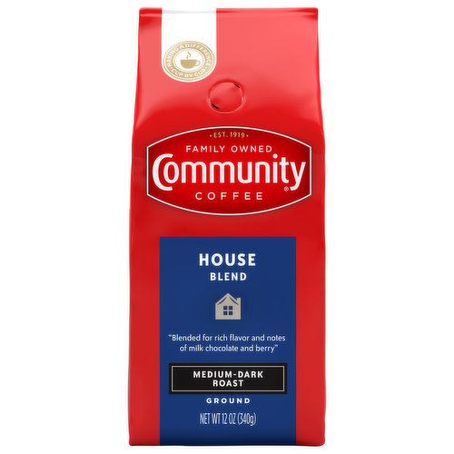 Blended for rich flavor and notes of milk chocolate and berry. Making a difference cup by cup. Est. 1919. Dark roast, Light roast, Our House blend captures the distinct character of three coffee-growing regions to bring you a perfectly balanced cup. We roast this blend to a medium-dark color, developing a rich flavor with notes of milk chocolate and berry. Enjoy the smooth, clean finish of this house favorite. Our Story: Over 100 years ago my great-grandfather, Cap saurage, created the very first batch of our signature coffee. He blended and served a cup so delicious that it became a local favorite. Out of appreciation for his community of friends and customers, Cap named it Community Coffee. Four generations later, we are dedicated to creating a variety of distinctive, full-flavored coffees. We blend and roast each coffee to reach its full potential, giving you a rich, smooth coffee experience every time. - Matt Faurage, 4th generation owner. CommunityCoffee.com. Facebook. Instagram. Twitter. To learn more, visit CommunityCoffee.com/Giving-Back. Discover more varieties at CommunityCoffee.com. Making a difference cup by cup. We believe it is important to do more than make great coffee. By supporting and giving back to local communities, every cup makes a difference to the people and places that make us Community Coffee. Community Coffee: Cash for schools - 1 point. CommunityCoffee.com/CashforSchools. Making a Difference Cup by Cup
We believe it is important to do more than make great coffee. By supporting and giving back to local communities, every cup makes a difference to the people and places that make us Community Coffee.; Our Story
Over 100 years ago my great-grandfather, "Cap" Saurage, created the very first batch of our signature coffee. He blended and served a cup so delicious that it became a local favorite. Out of appreciation for his community of friends and customers, Cap named it "Community Coffee." Four generations later, we are dedicated to creating a variety of distinctive, full-flavored coffees. We blend and roast each coffee to reach its full potential, giving you a rich, smooth coffee experience every time.; "Blended for rich flavor and notes of milk chocolate and berry."; Our House Blend captures the distinct character of three coffee-growing regions to bring you a perfectly balanced cup. We roast this blend to a medium-dark color, developing a rich flavor with notes of milk chocolate and berry. Enjoy the smooth, clean finish of this house favorite.
