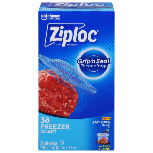 Ziploc Seal Top Bags, Freezer, Quart - 19 bags