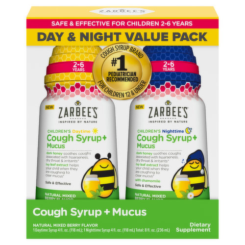 Zarbee's Cough Syrup + Mucus, Day & Night, Natural Mixed Berry Flavor