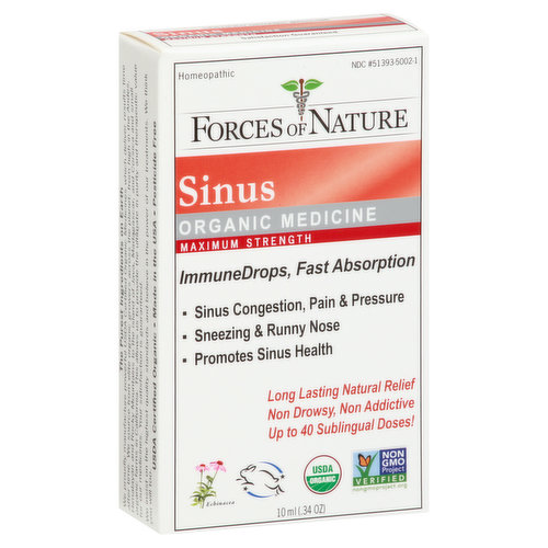 FORCES OF NATURE Sinus Organic Medicine, Maximum Strength, ImmuneDrops, Fast Absorption